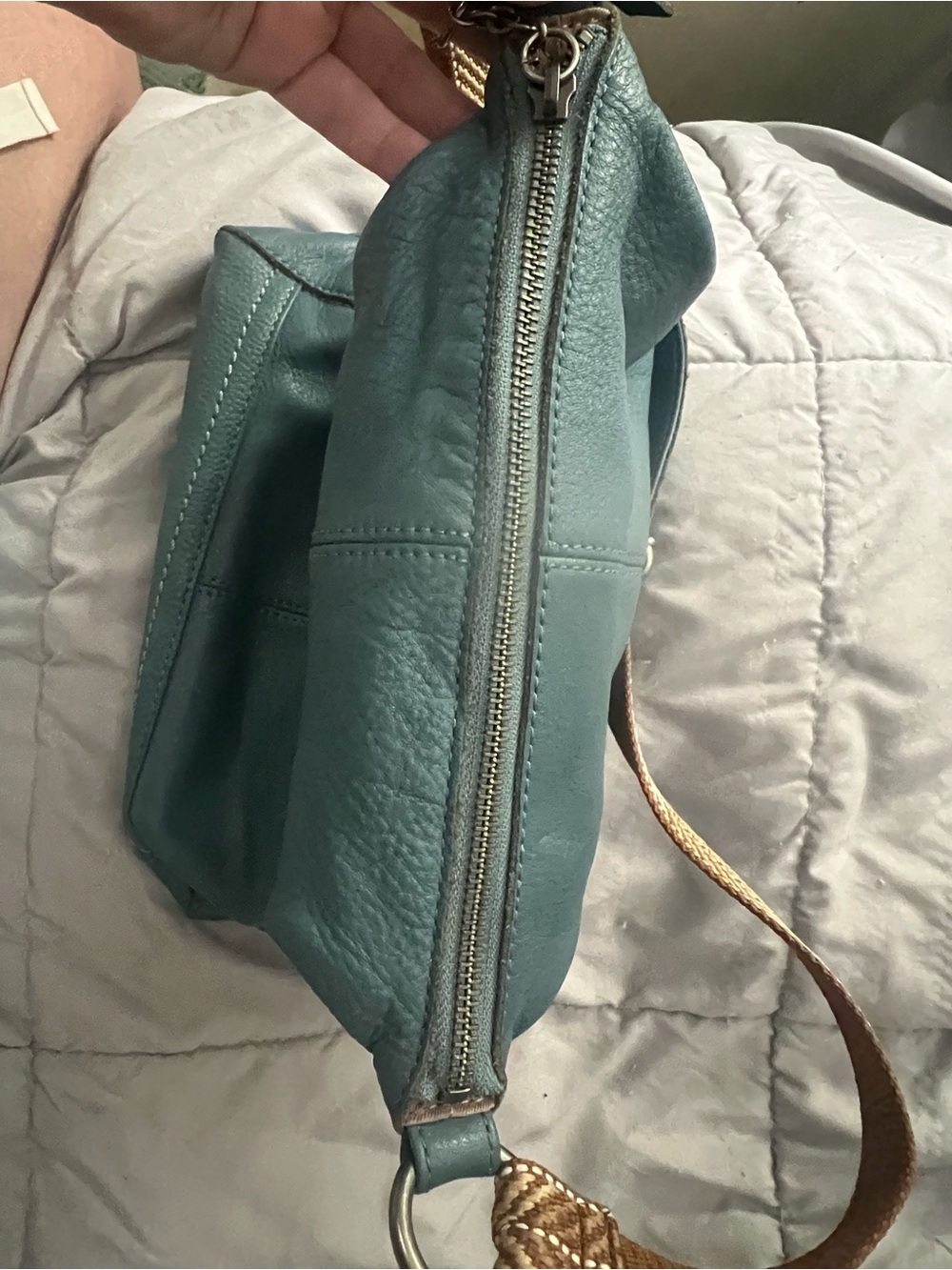 the sak Leather Crossbody Bag in Teal with Woven Strap - Picture 8 of 16